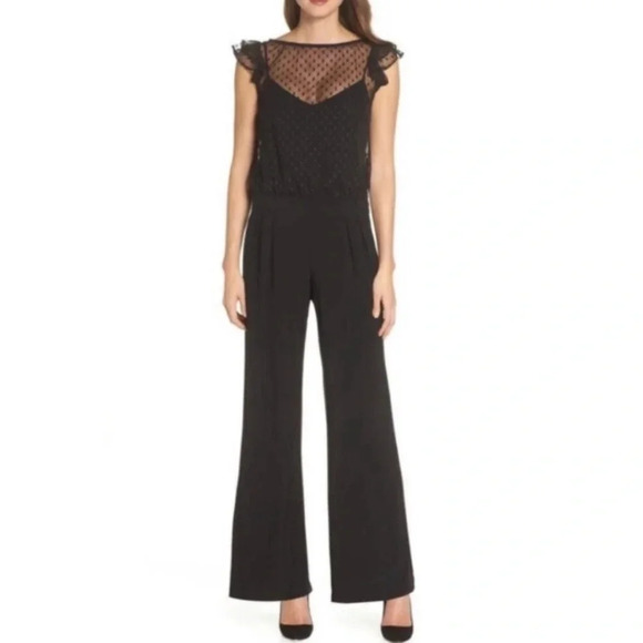 NWT! Julia Jordan Boston Proper Black Lace Wide Leg Jumpsuit. Size 8 - Picture 1 of 15